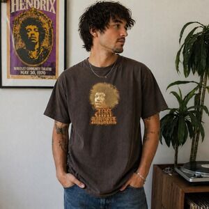 Vintage 04 Y2K Jimi Hendrix Graphic T Shirt Brown Psychedelic Tee Men's Large